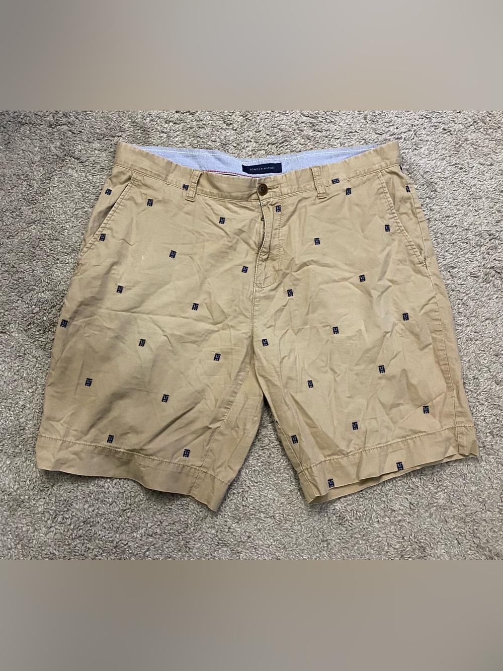 Tommy Hilfiger Men’s Tan Shorts with Small Navy Logos